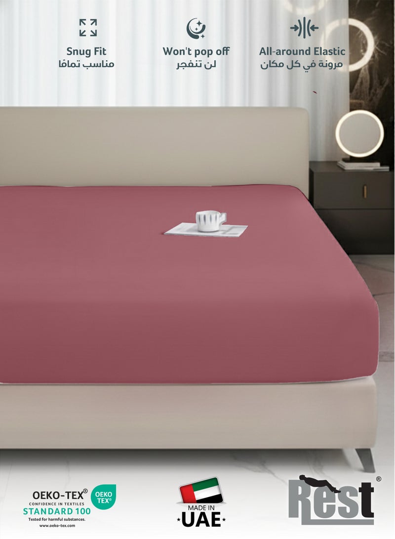 REST Fitted Bedsheet 180x200+30cm Breathable Plush Mauve Fabric with Deep Pockets Machine Washable for Optimal Protection - Image 3